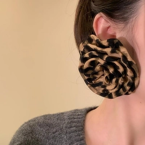 Vintage leopard print fabric rose flower earrings for women with retro floral aesthetic
