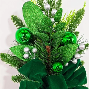 Guirlande de Noël en forme de larme avec nœud en velours vert et baies argentées