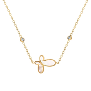 Butterfly Pendant Necklace Gold Plated Titanium Steel White Mother Of Artificial Pearl Zircon Elegant Jewelry For Women