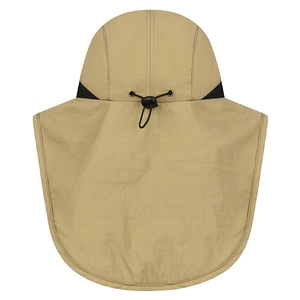 Outdoor sun hat with neck protection flap and adjustable drawstring in khaki quick-dry fabric