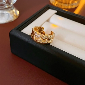 18k gold plated adjustable open heart ring with sparkling crystal inlay on jewelry box