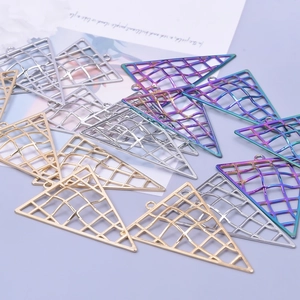 Triangle hollow grid pendants in gold silver and rainbow for DIY jewelry making