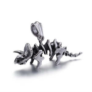 Polished stainless steel triceratops dinosaur skeleton pendant necklace for men