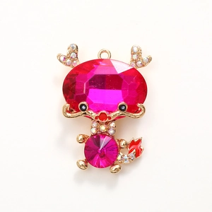 Pink crystal dragon zodiac charm with gold alloy plating for DIY accessories