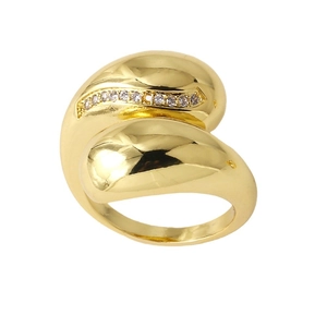 Gold-plated open ring with sleek crisscross design and sparkling zircon pavé setting