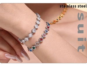 Detail of PVD plated stainless steel bracelets with sparkling 3A cubic zirconia stones