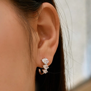 S925 sterling silver ear studs with three gradient heart-shaped zircon stones
