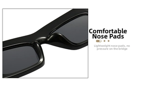Detail of comfortable integrated nose pads on black retro sunglasses for easy wear