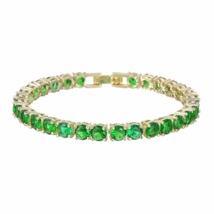 Luxurious 18K gold-plated tennis bracelet featuring vibrant emerald green zircons