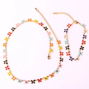 Colorful Enamel Butterfly Flower Necklace Bracelet Gold Plated Brass Trendy Versatile Jewelry Gift For Women