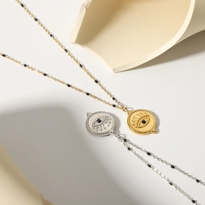 Evil eye pendant necklace in 18k gold and silver stainless steel with zircon stones