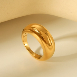 Minimalist 18K gold plated stainless steel chunky water drop ring with a polished finish