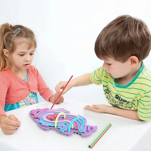 Kids sensory activity board with purple base and colorful sticks for focus and relief