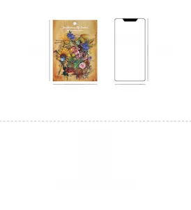 Size comparison of nature-themed floral stickers (14x10cm) against an iPhone 12 model
