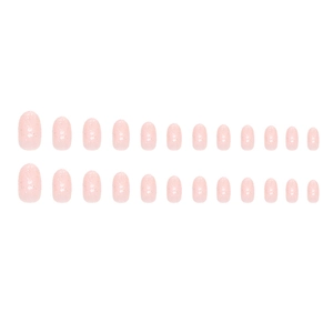 24pcs short oval press-on nails in light pink with glittery silver shimmer accents