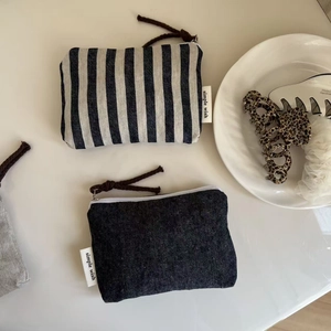 Mini canvas zipper pouches in stripe and denim fabric for lipstick and earphone storage