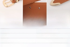 Detail view of the zinc alloy buckle and split leather texture of this 2.8cm women's belt
