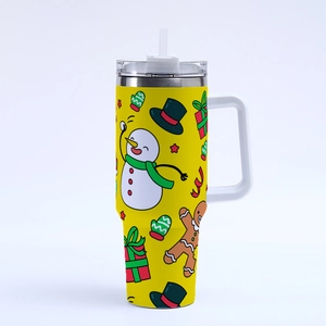 Detailed pattern of a 40oz Christmas tumbler with snowmen and gingerbread man prints