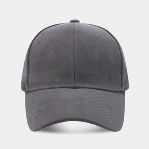 Minimalist dark grey cotton baseball cap with classic six-panel structure for sun protection