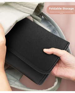 Foldable jewelry organizer pouch showing compact size for easy storage in a backpack