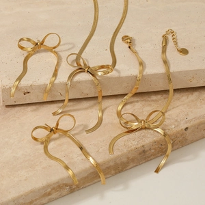 Stainless Steel Bowknot Jewelry Necklace Earrings And Bracelet Elegant Snake Chain Fashion Minimalist Accessory For Women