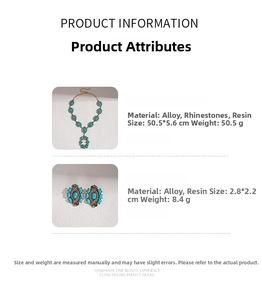 Détails du collier et boucles d'oreilles rétro avec résine, strass et alliage de zinc