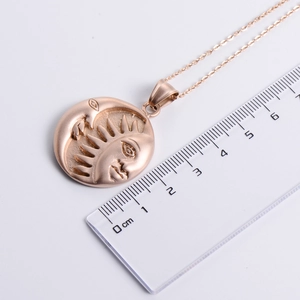 Vintage sun and moon rose gold stainless steel pendant necklace with 2.5cm scale reference