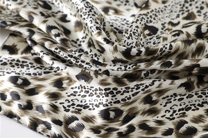 Close-up of silk-like leopard print square scarf showing glossy texture and fabric details