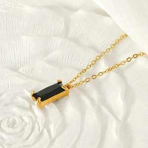 18K gold plated stainless steel necklace with rectangular black zircon pendant charm