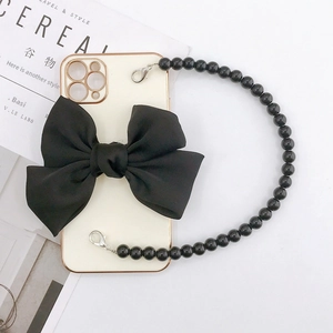 DIY Accessories Fabric Satin Bow Knot Beaded Handle Chain Lanyard Phone Case Bag Charms Handcrafted Elegant Fashionable Decor