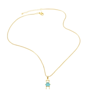Golden girl necklace with light blue heart pendant and adjustable box chain for women