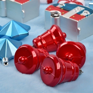 Set of 4 red Christmas bell ornaments with glossy metallic finish for tree decoration