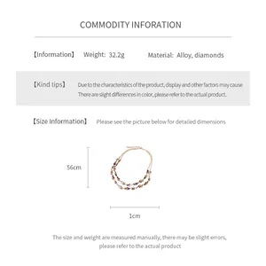 Size guide for double-layer beaded necklace featuring dimensions and material details