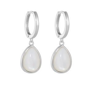 Detailed view of S925 sterling silver teardrop earrings with natural white shell inlay