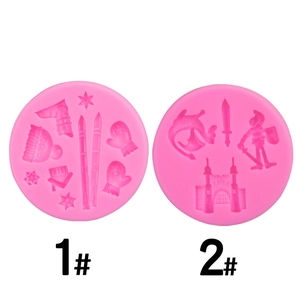 Stampo Silicone Fondante Fiocco Neve Sci Guanti Castello Spada Cavaliere Decorazione Torta Cioccolato Sapone Resina