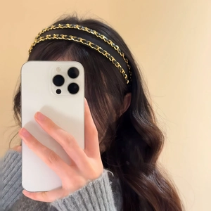 Dual Layer Metal Chain Fabric Headband Korean Style Elegant Hair Band Women Fashion Non-Slip Hair Accessories