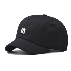 Retro Short Brim Baseball Cap Cotton Twill Embroidered Letter M Simple Casual Sun Hat For Men Women Adjustable