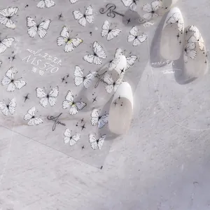 Détails des autocollants à ongles MS 570 avec papillons blancs et motifs d'étoiles