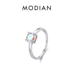 925 Sterling Silver Ring For Women Classic Four Prong Round Colorful Phantom Stone Minimalist Jewelry