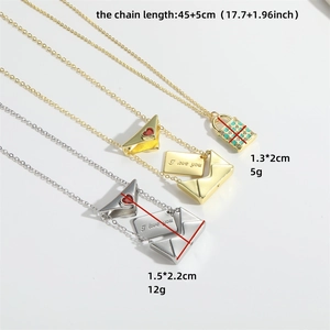 Golden and silver envelope locket necklaces featuring I love you engraving and gift box charms