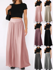 Pantalons à Jambes Larges à Taille Haute pour Femmes Plissés à Taille Élastique Décontractés Pantalons de Danse Fluides Pantalons Palazzo Amples