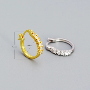 Shiny zirconia encrusted large hoop earrings in gold and silver finish, 12mm diameter size
