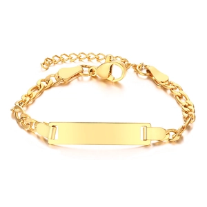 Adjustable golden stainless steel children's curb chain bracelet with a blank ID plate