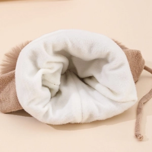 Winter knit baby earflap hat with warm plush lining and diamond pattern in khaki