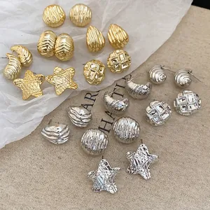 Retro acrylic and textured gold/silver geometric stud earrings set for women