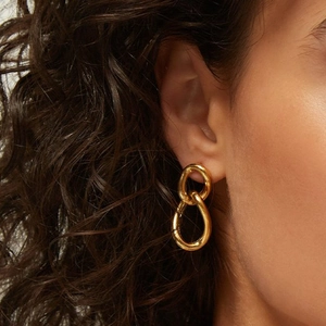 Elegant gold double hoop earrings for women featuring minimalist linked chain design
