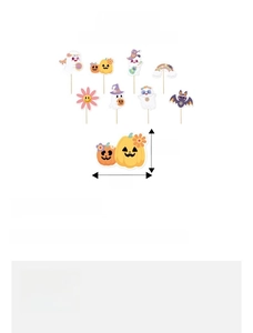 Detail of 5x3.5cm cardboard Halloween cake toppers featuring ghosts and pumpkins