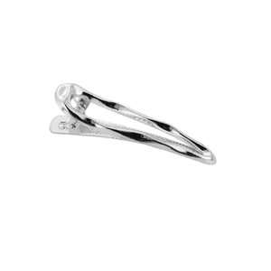 Minimalist silver irregular water drop metal hair clip with glossy metallic finish