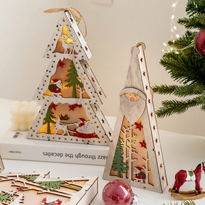 Luminous Christmas wooden desktop light featuring Santa Claus and tree with warm LED glow