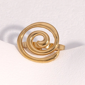 Minimalist spiral 18k gold plated stainless steel open ring with a swirl design